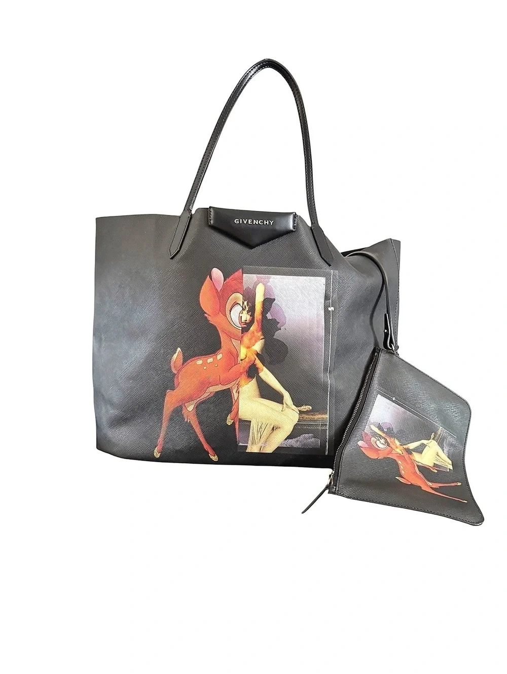 AUTH Givenchy x Disney Bambi Antigona Large Tote Bag with Matching Pouch Black
